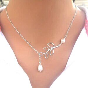 Necklace Pearl Elegant Dangle Leaf Slide Choker Drop Chain Sylish Minimalist